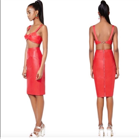 Nasty Gal Dresses & Skirts - Red Faux Leather Midi Skirt